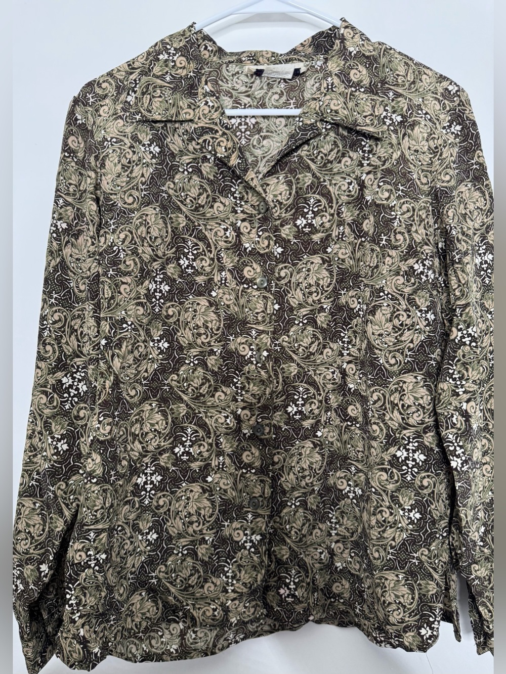 Women’s Paisley Button-Down Shirt - Brown & Cream long sleeve sz Md